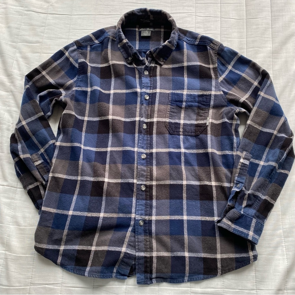 Eddie Bauer Navy and Gray Plaid Button-Down Shirt